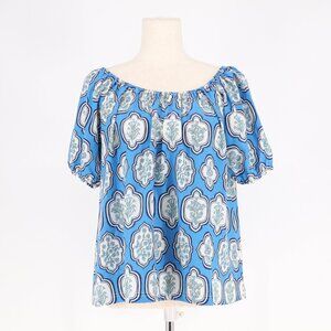 SMITH & QUINN The Rhodes Top Off-Shoulder Blue Medallion Print Size S